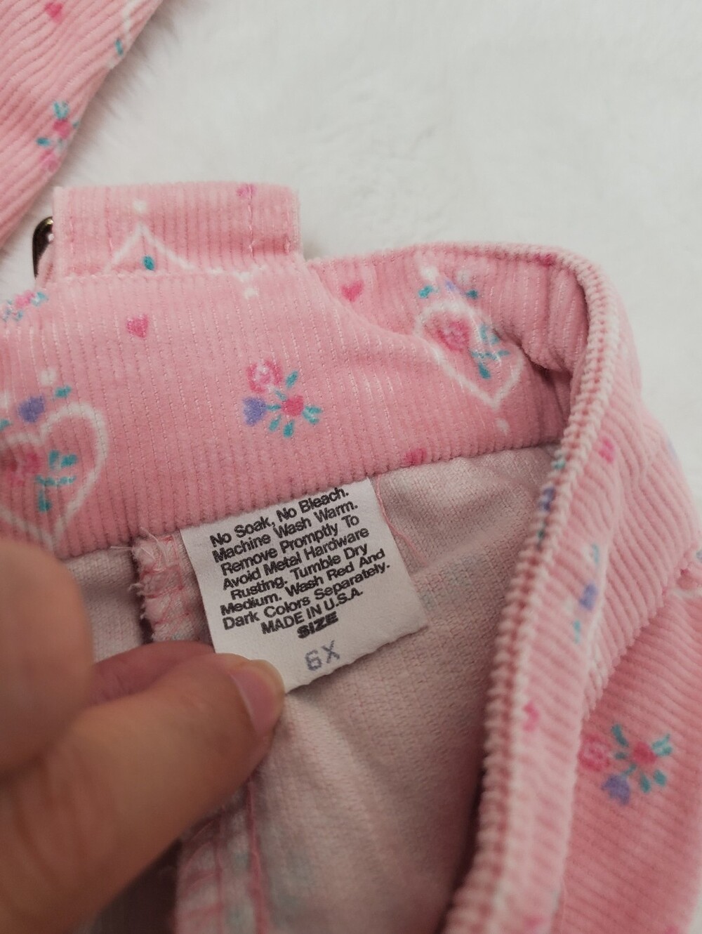 Rare vintage 80s oshkosh Overalls soft Courdaroy pink with floral hearts print - Picture 11 of 12